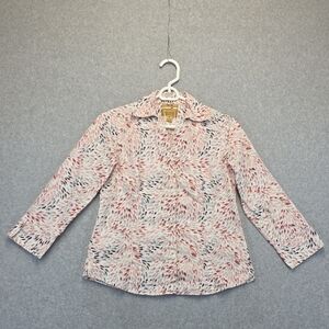 Taylor Petite Leaf Print Button Front Blouse Non-Iron Gold Label Size 4P